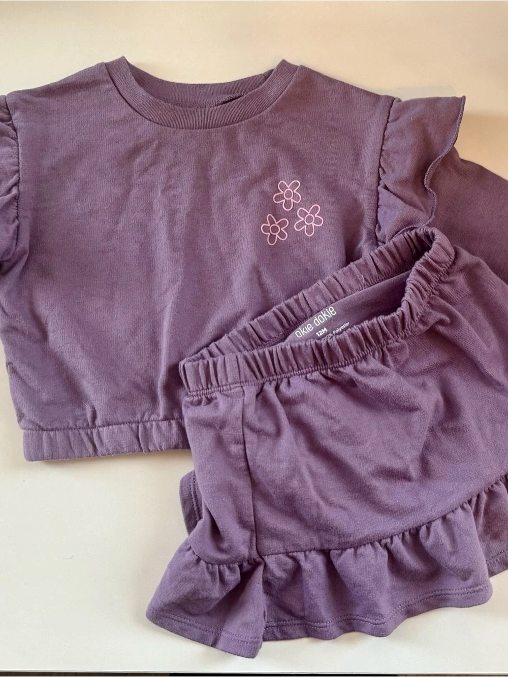 okie dokie Purple Floral Crop Top & Ruffle Skirt Set